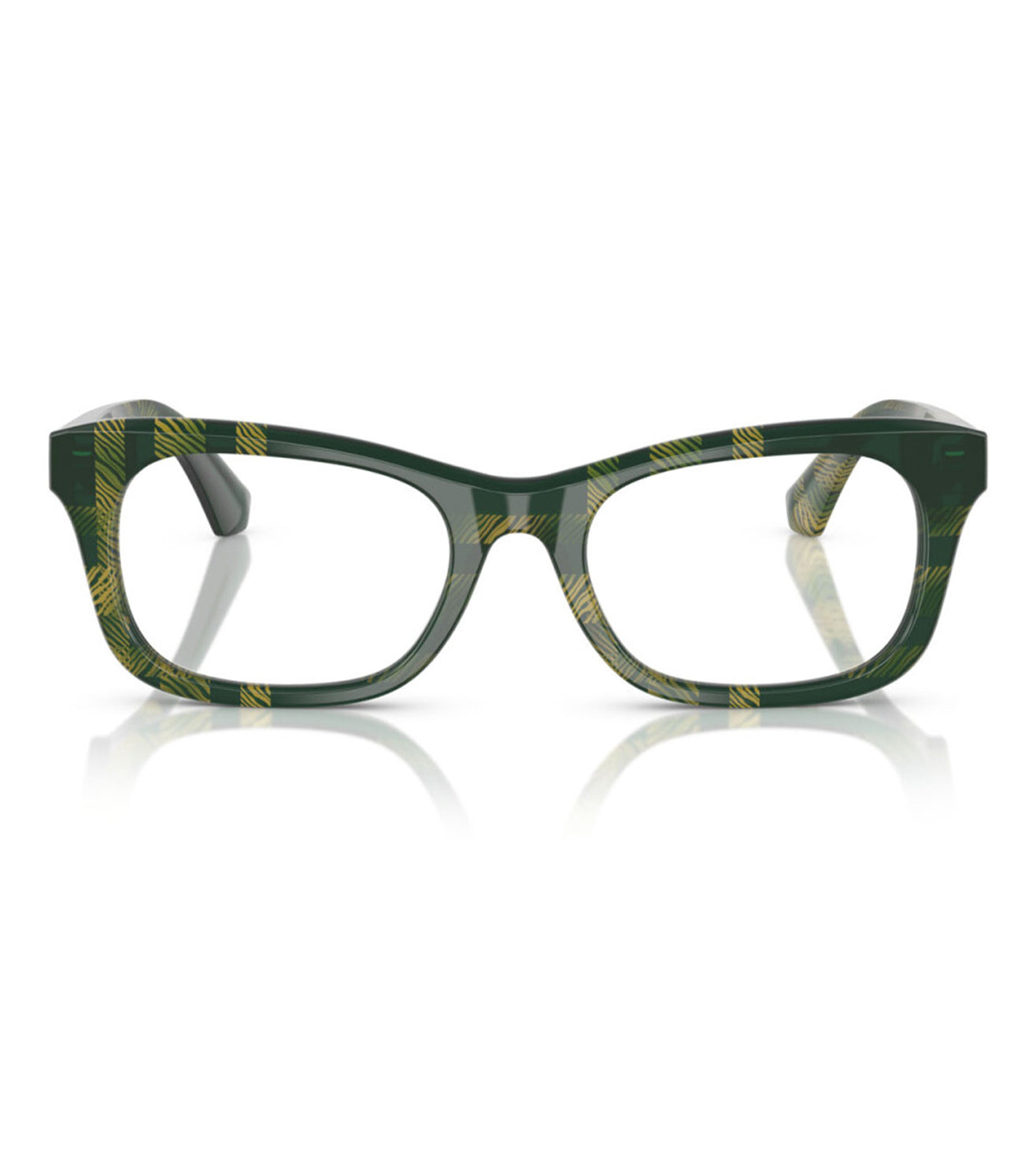 Burberry Men's Green Checked Rectangular Optical Frame