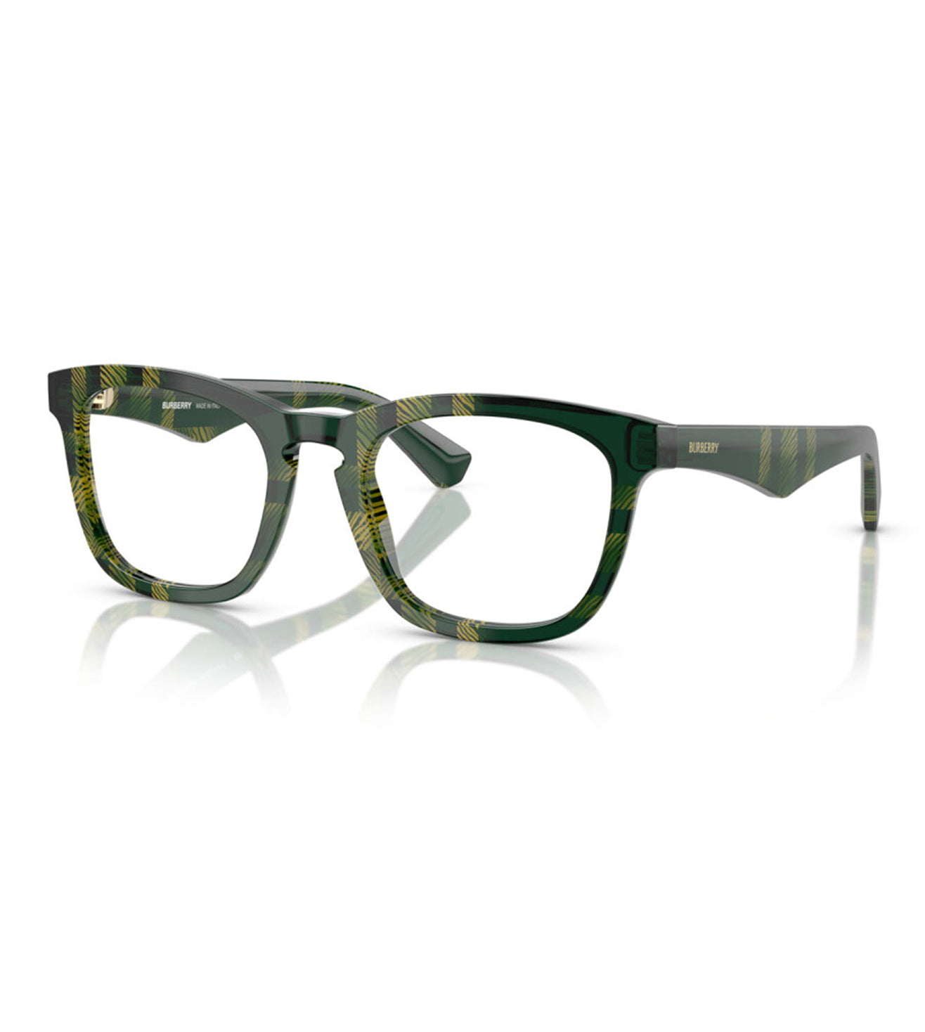 Burberry Men's Green Checked Square Optical Frame