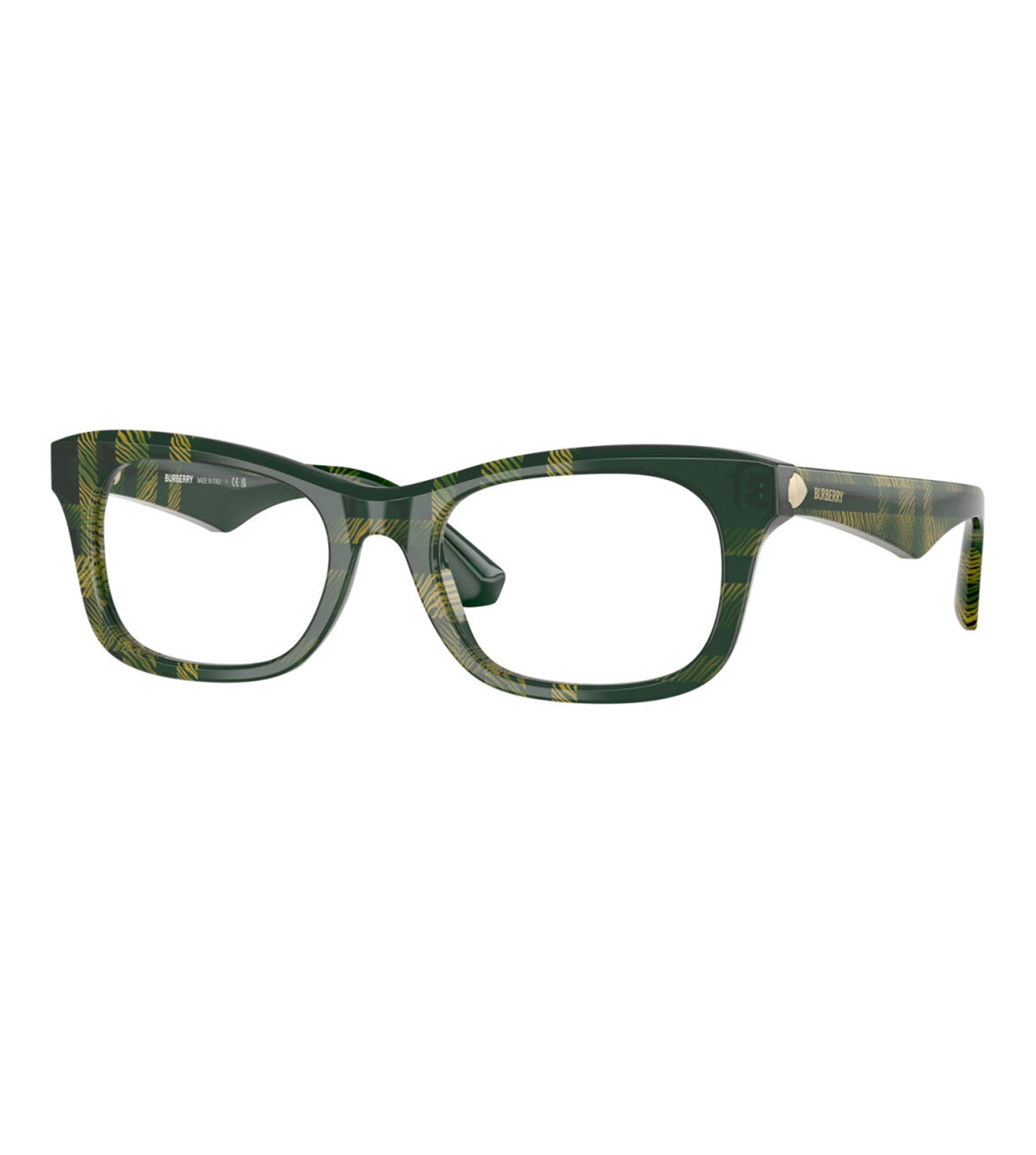 Burberry Men's Green Checked Rectangular Optical Frame