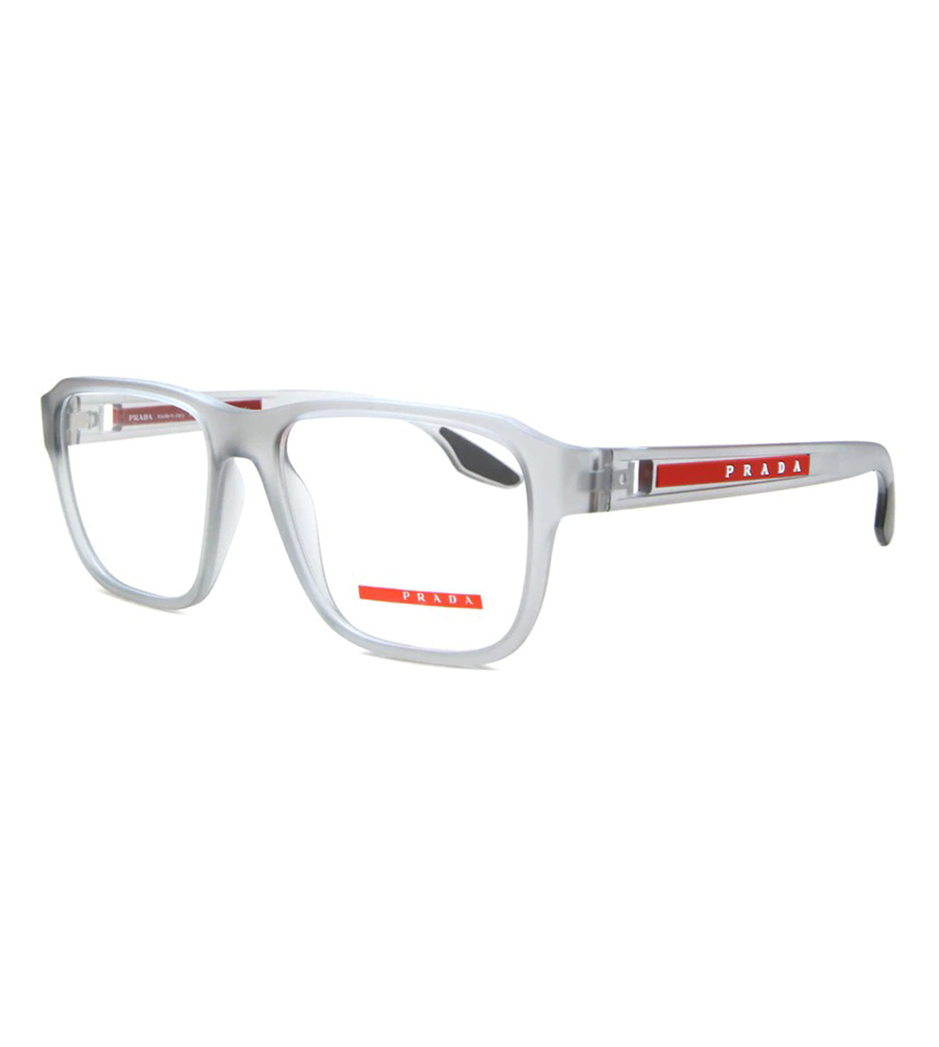 Prada Men's Transparent Grey Square Optical Frame