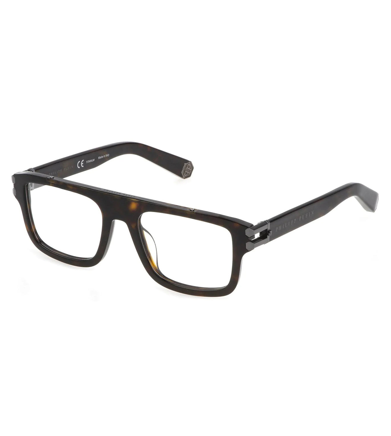 Philipp Plein Men's Shiny Dark Havana Rectangular Optical Frame