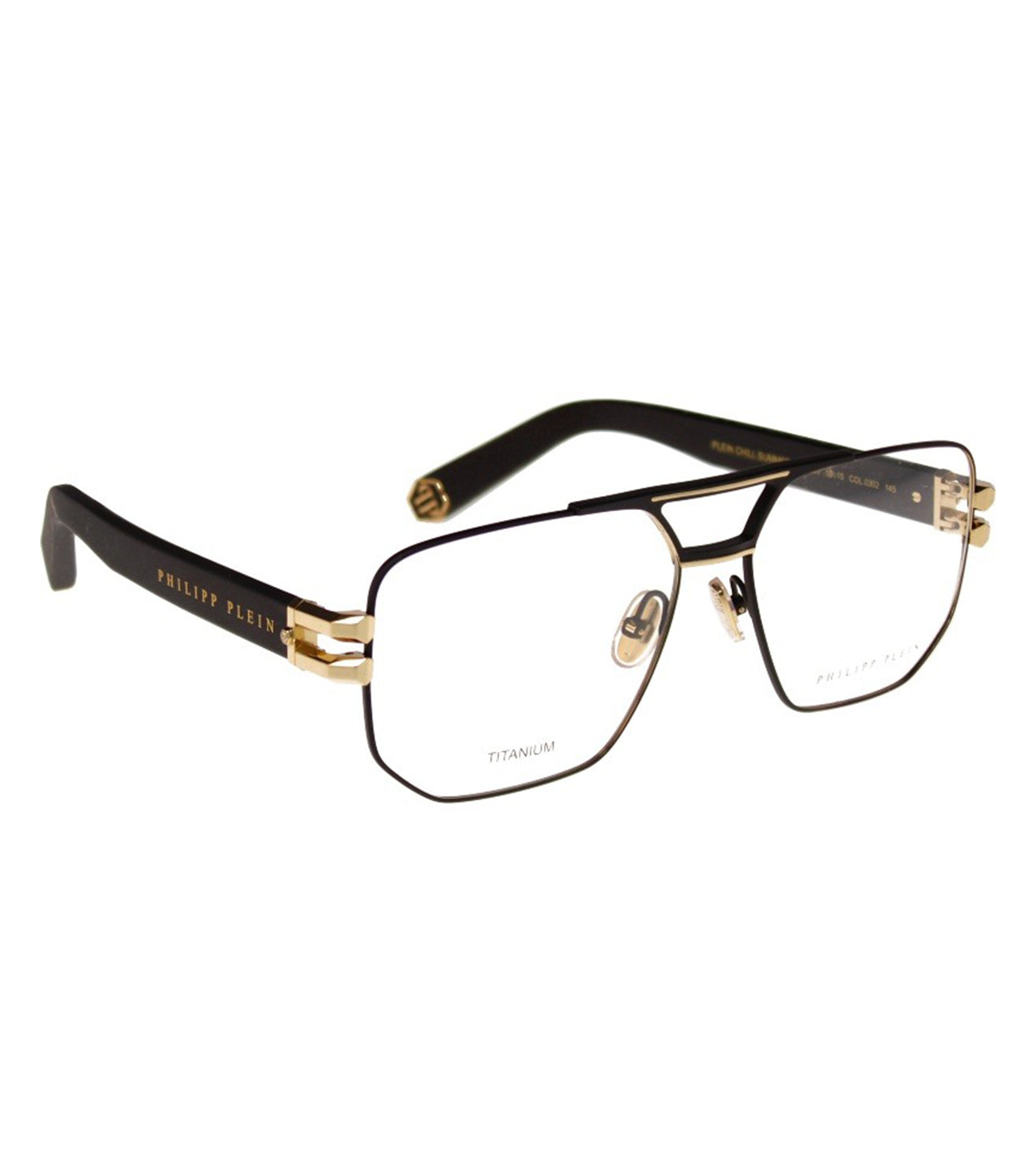 Philipp Plein Men's Black & Gold Aviator Optical Frame