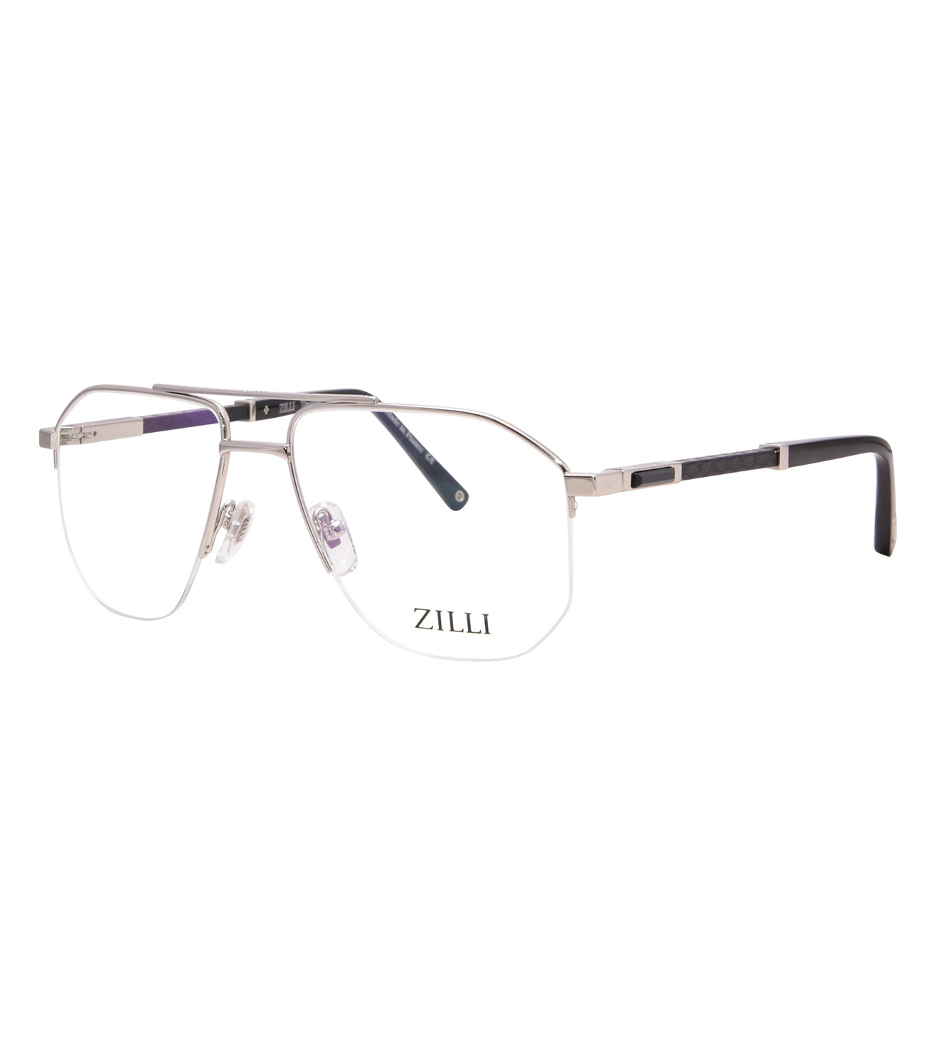 Zilli Men's Silver Aviator Optical Frame