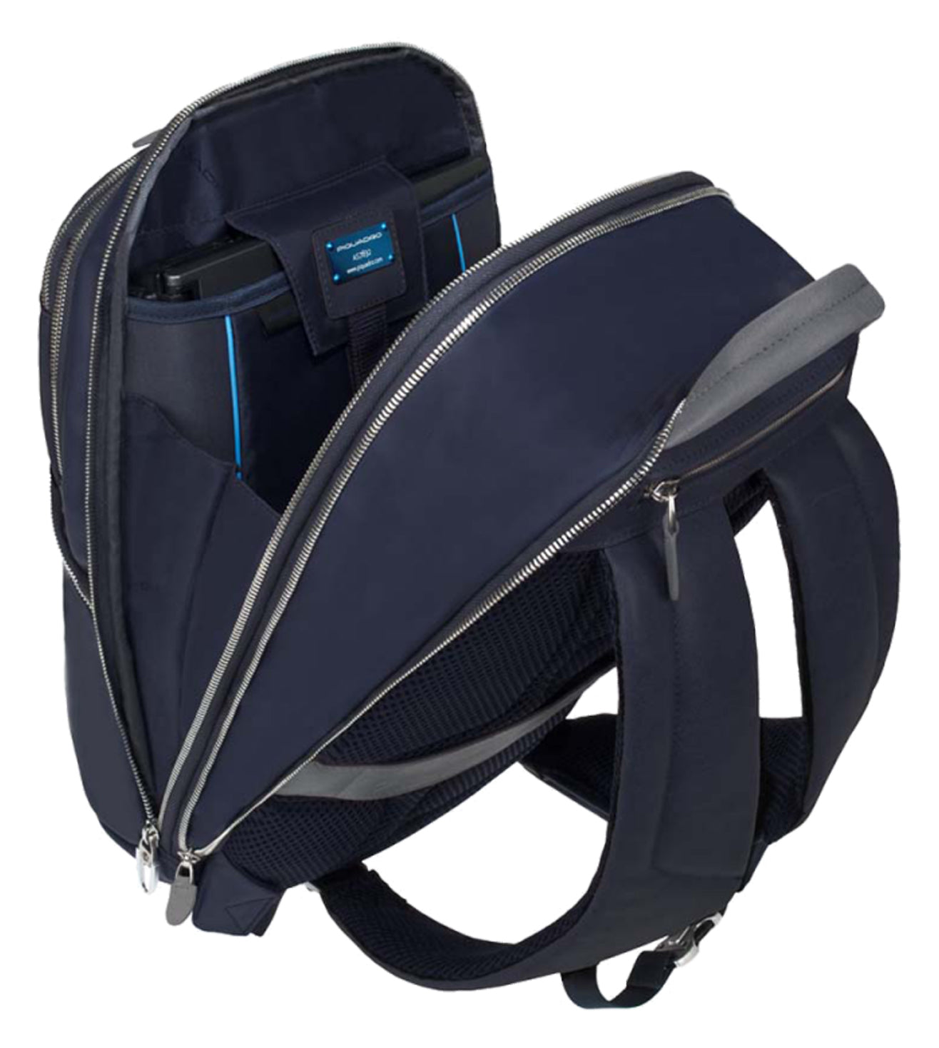 Piquadro Unisex Leather Backpack - Business Office Laptop Bag, 15.5L, Fits 14" Laptop, Recycled Materials, Blue